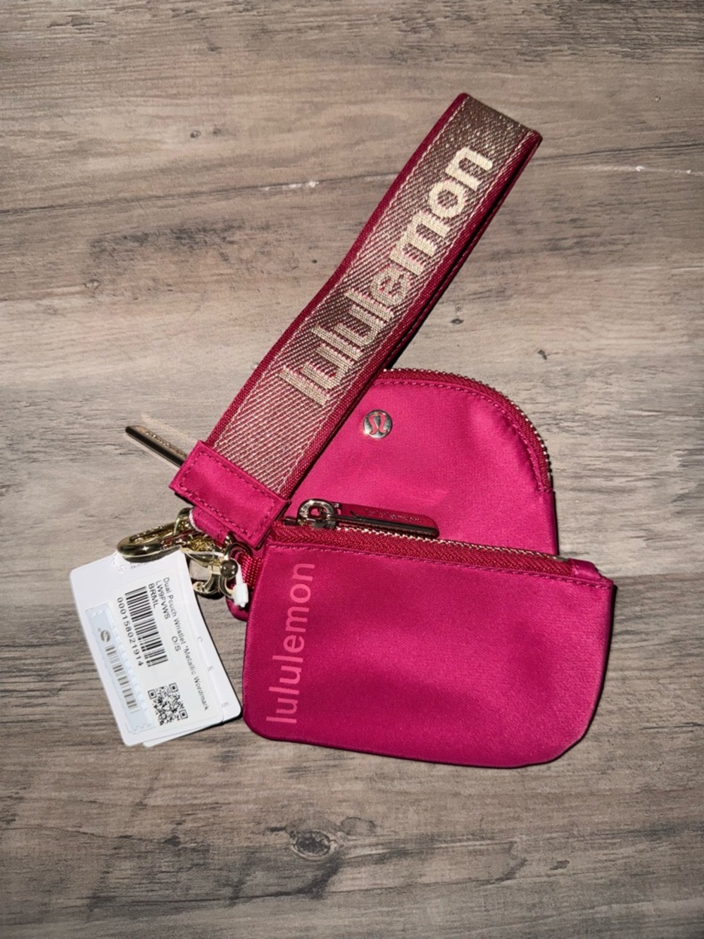 Lululemon Dual Pouch Wristlet Berry Rumble Metallic Wordmark